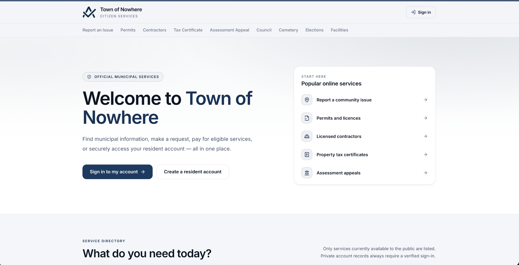 White-label municipal citizen portal with tax, utility, permit and service request options