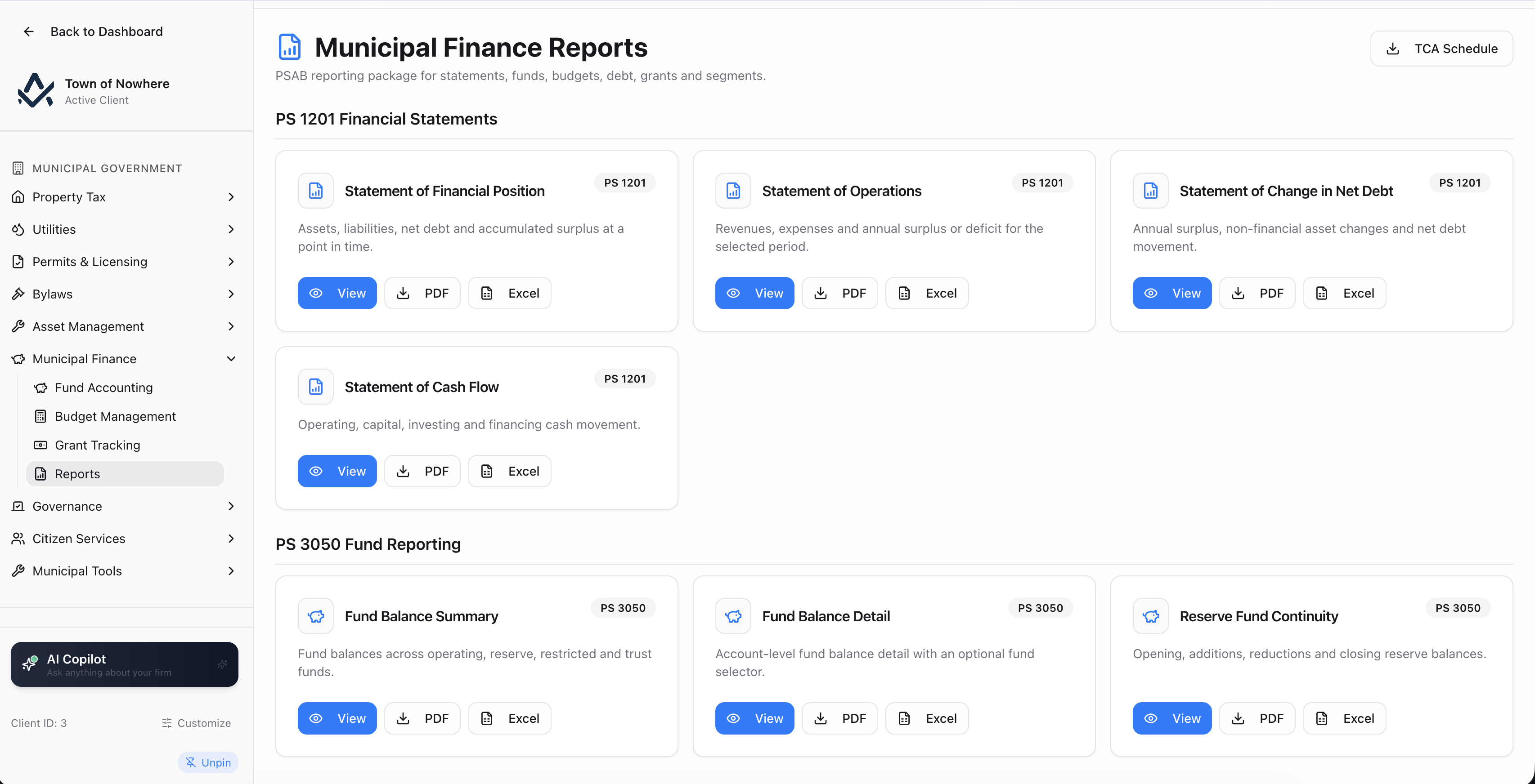 PSAB statement of financial position showing assets, liabilities, net debt and accumulated surplus